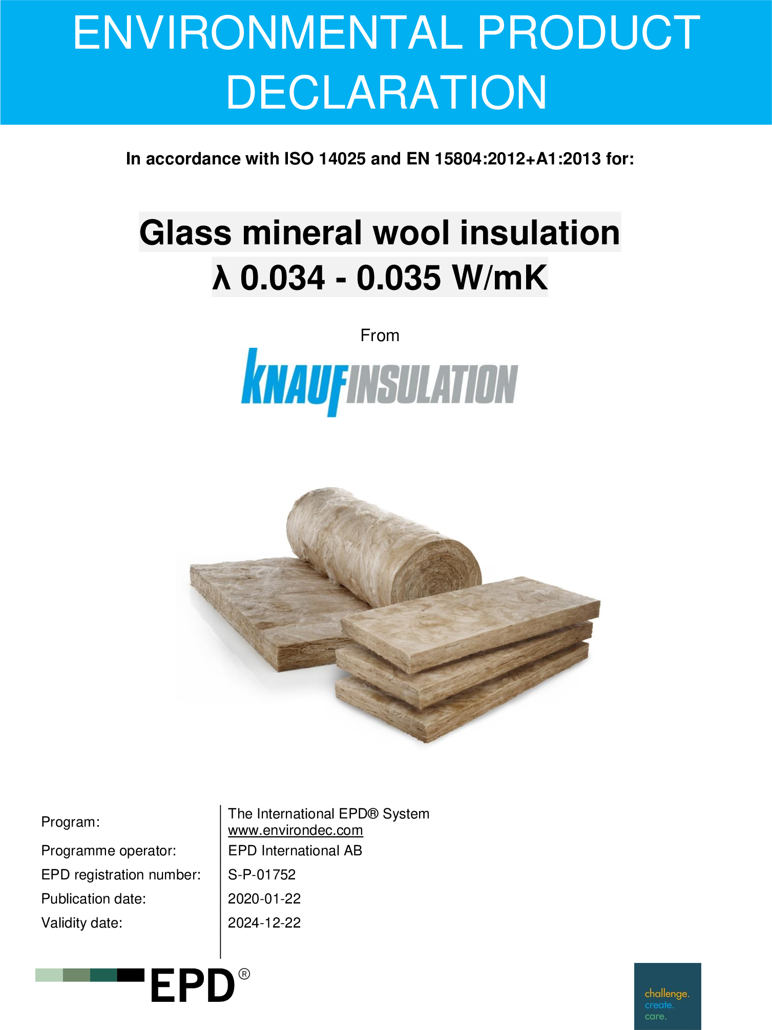 Glass Mineral Wool Insulation 0.034-0.035 WmK EPD