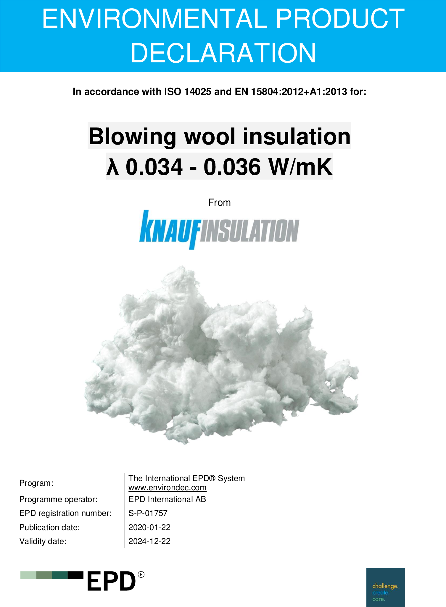 Blowing Wool Insulation 0.034-0.036 WmK EPD